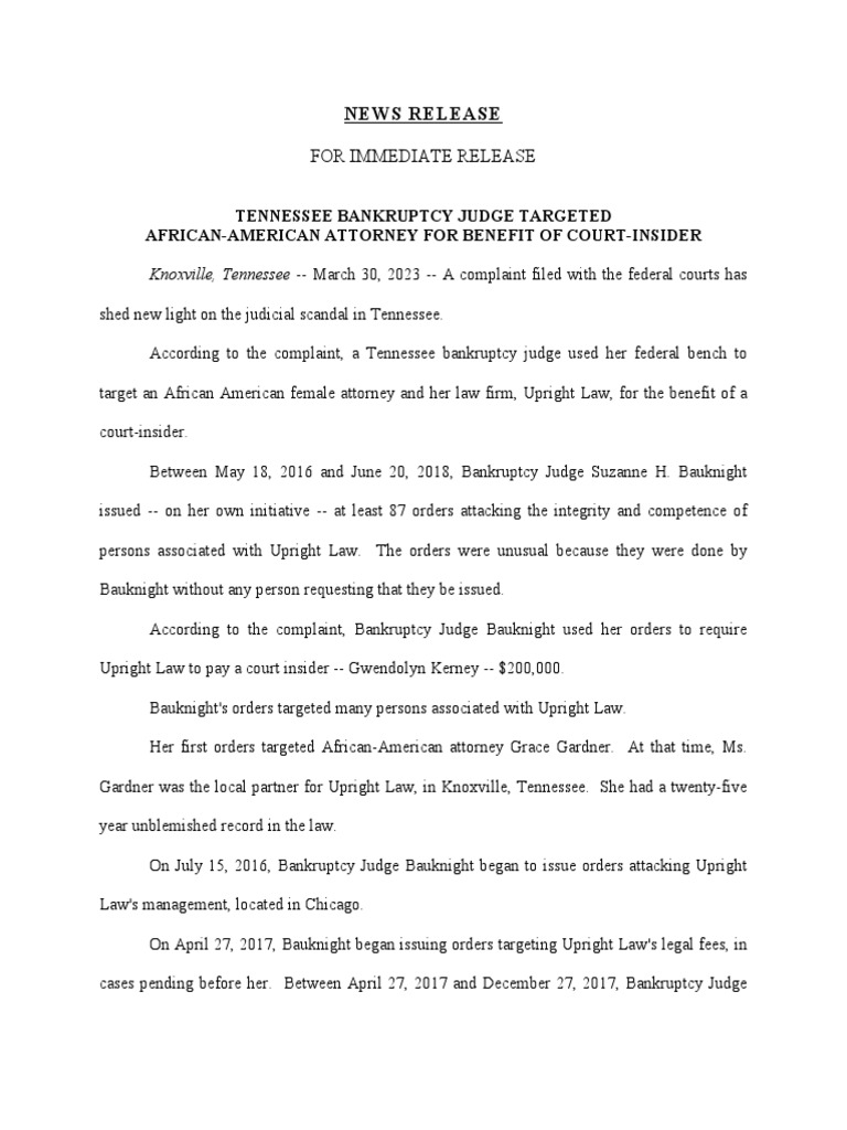Bankruptcy judge suzanne bauknight targeted african american attorney