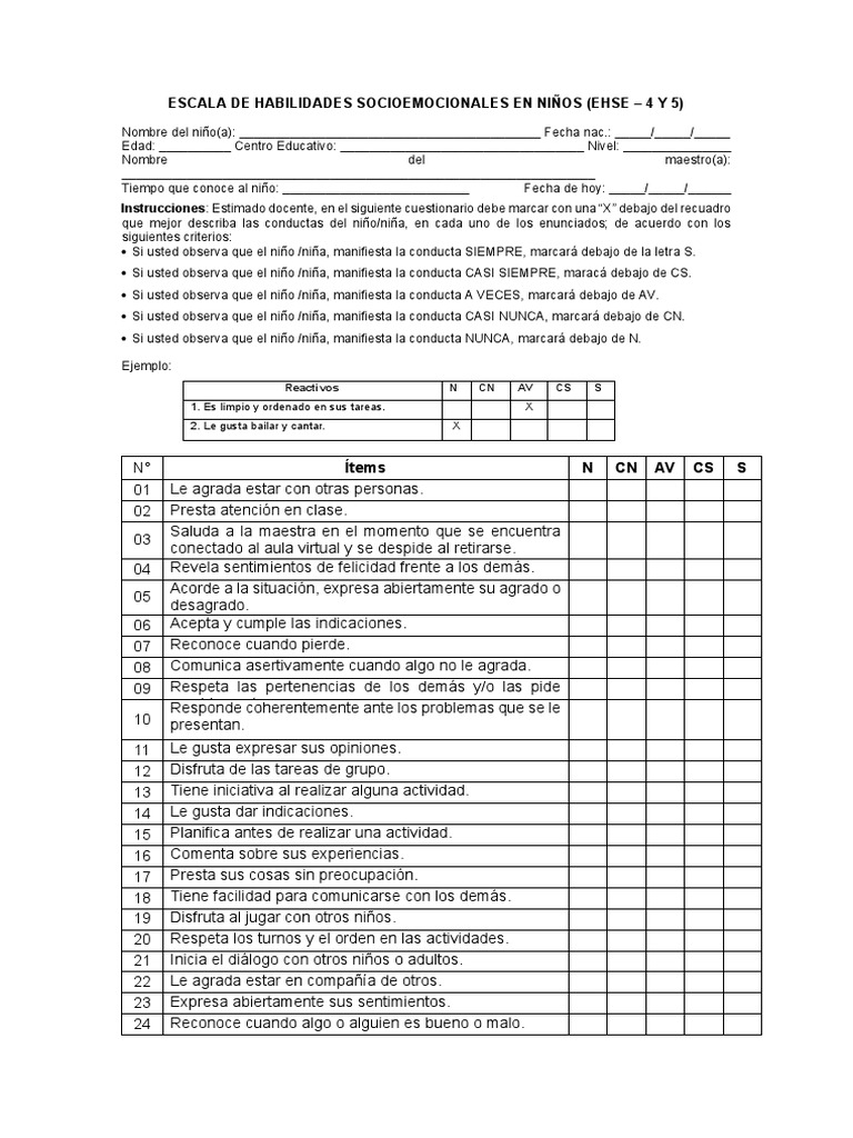 Escala EHSE para Habilidades Socioemocionales | PDF