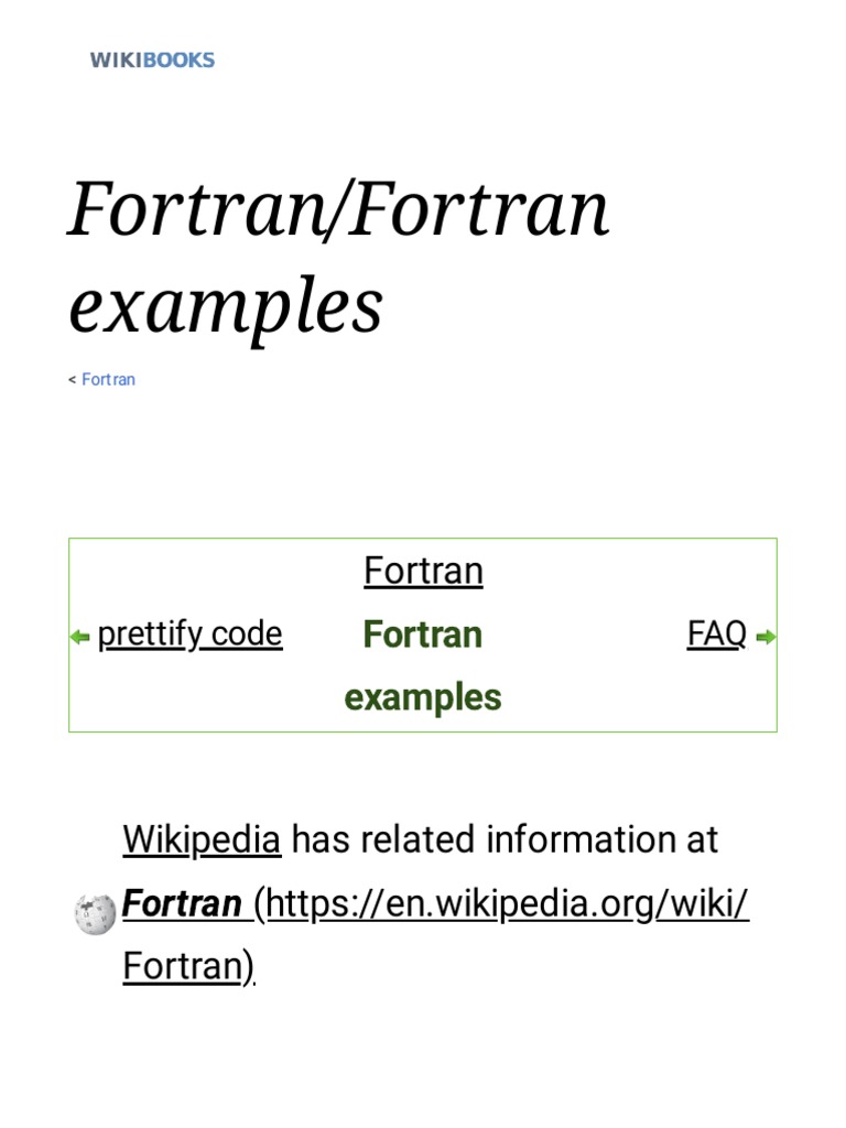 Fortran - Fortran Examples - Wikibooks, Open Books For An Open World ...