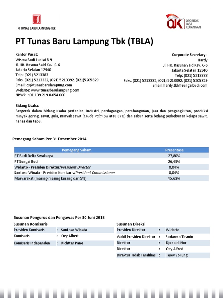 Tunas Baru Lampung TBK (TBLA) | PDF