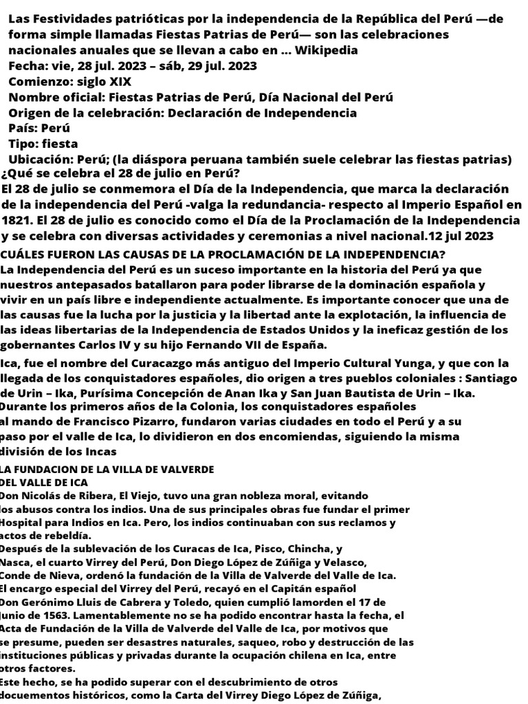 Las Festividades Patrióticas Por La Independencia De La República Del