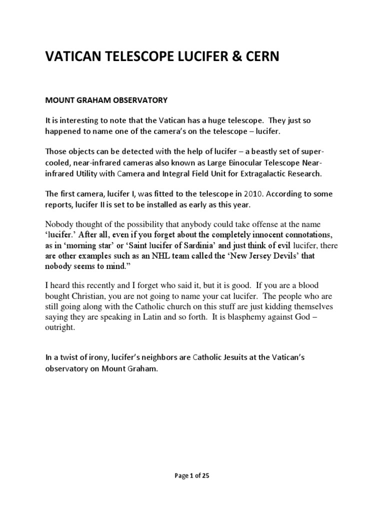 20150628 VATICAN TELESCOPE LUCIFER and CERN PDF Large Hadron Collider Particle Physics
