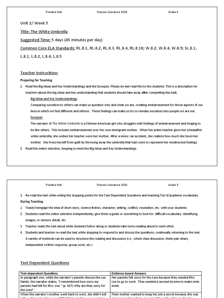 The White Umbrella. Lesson Anthology PDF Communication Human Communication