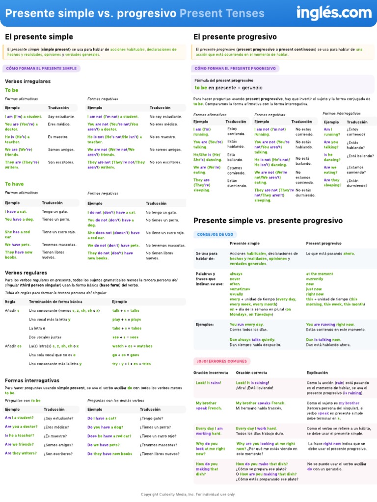 Presente Simple vs. Progresivo | PDF | Mecánica del lenguaje ...