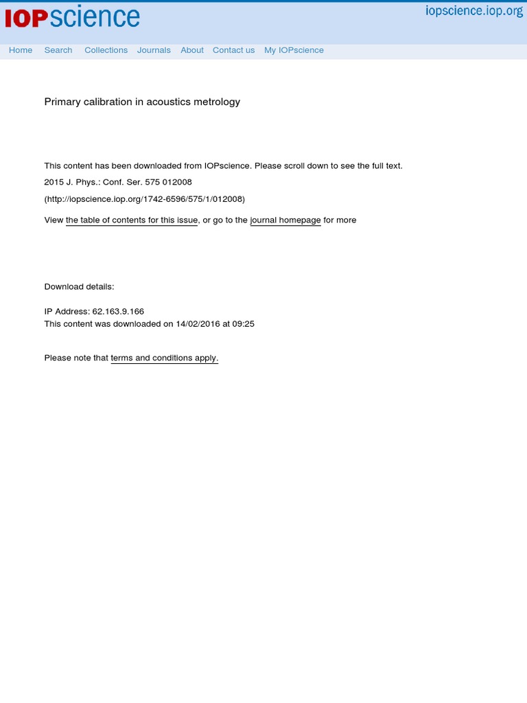 Acoustics Metrology: Reciprocity Calibration | PDF | Metrology | Microphone