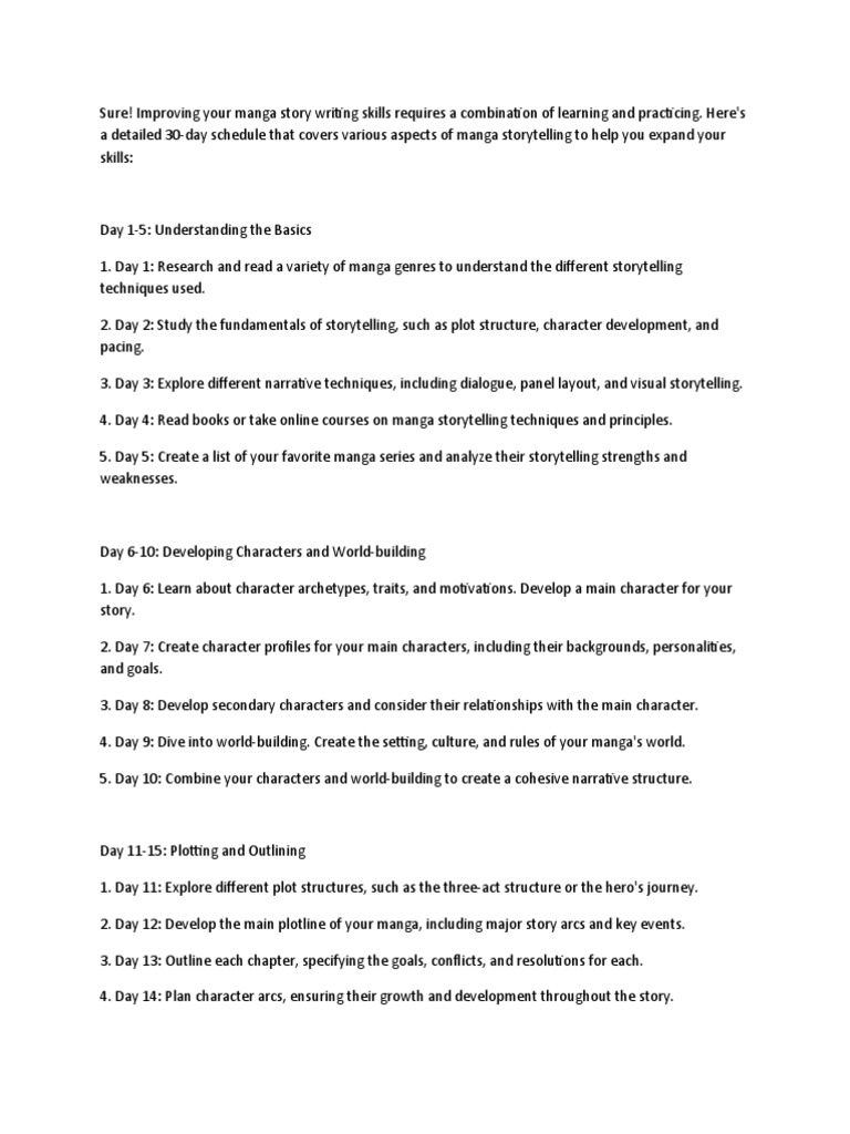 30 Days Manga Story Telling | PDF | Storytelling | Plot (Narrative)