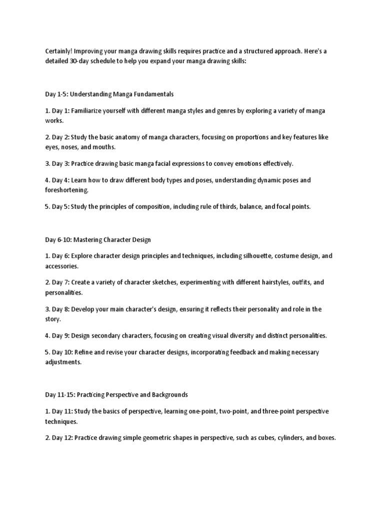 30 Day Manga Drawing Improvement | PDF | Drawing | Perspective (Graphical)