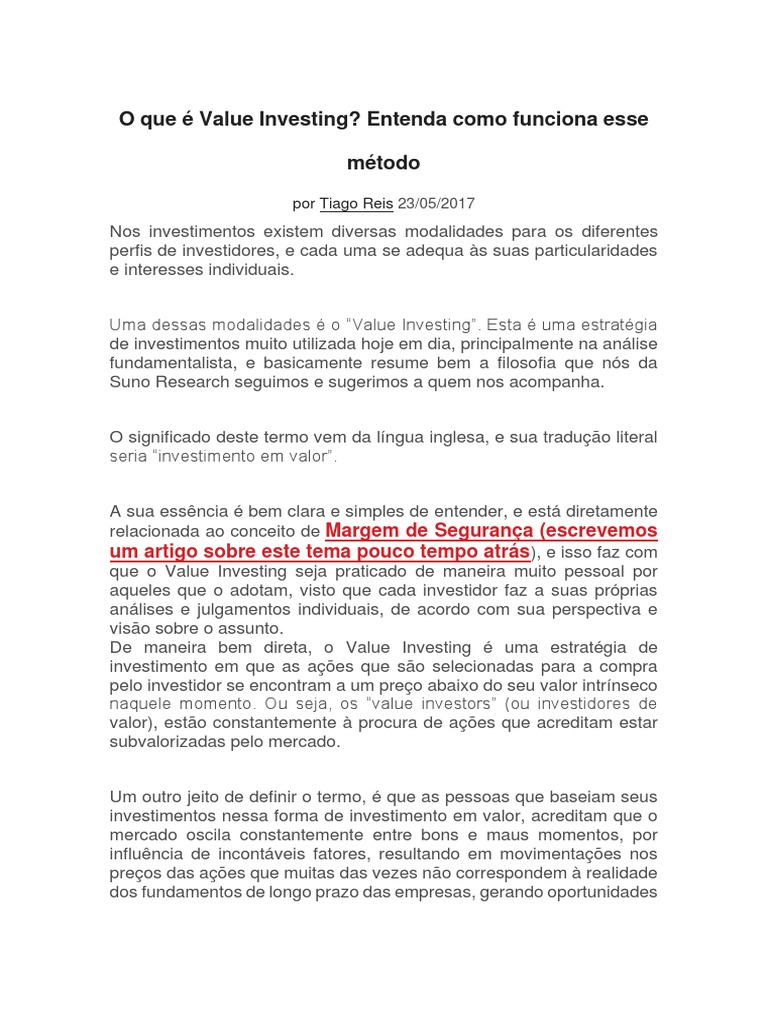 Entenda o Value Investing | PDF | Mercado (economia) | Warren Buffett