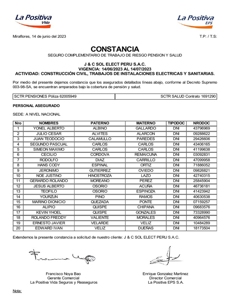 Constancia La Positiva Sctr Pensiones Del 140623 Al 140723 J C Sol