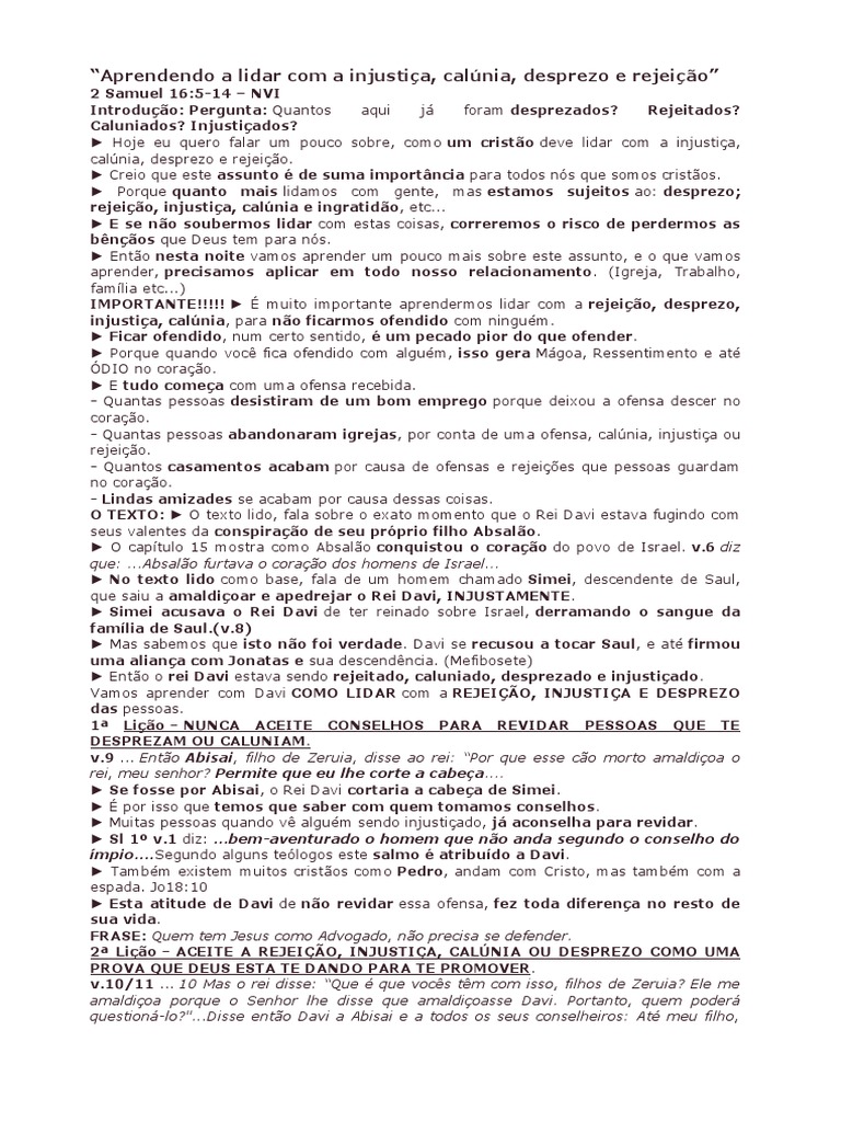Lidando com Injustiça e Rejeição | PDF | Davi | Jesus