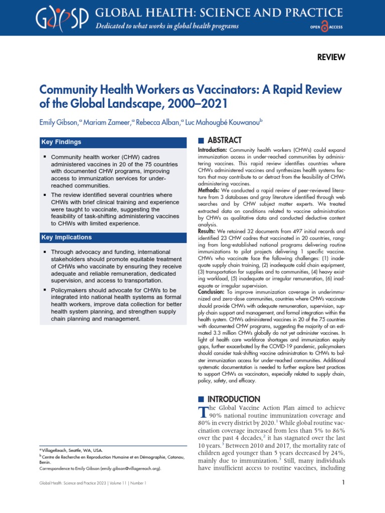 E2200307.full CHW As Vaccinators | PDF | Systematic Review | Vaccines