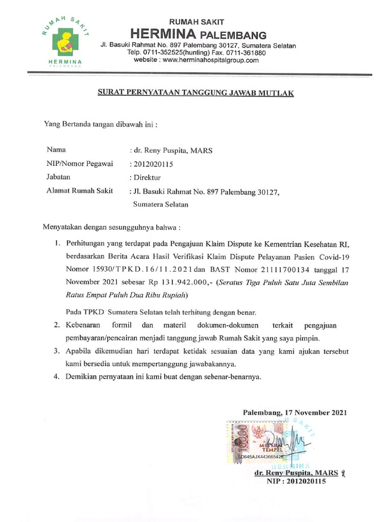 Ba Hasil Verifikasi Klaim Dispute Pasien Covid 19 Rs Hermina Palembang