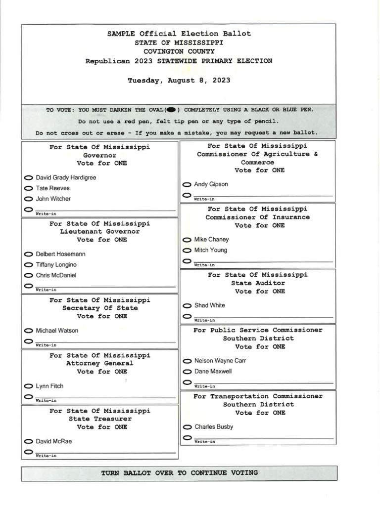 Covington County Republican Sample Ballot PDF