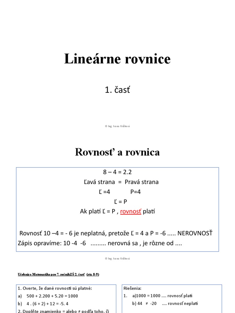 LineÃ¡rne Rovnice 1.Ä Aså | PDF