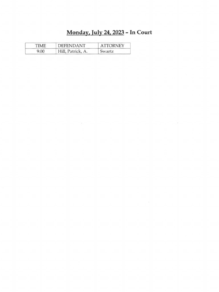 Jefferson County Court Calendar July 24, 2023 PDF