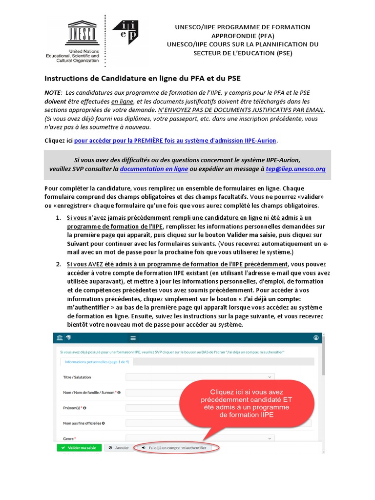 Instructions pour candidatures PFA/PSE | PDF | Passeport