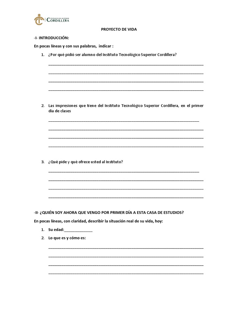 PROYECTO DE VIDA Plantilla para Estudiantes (21824) | PDF