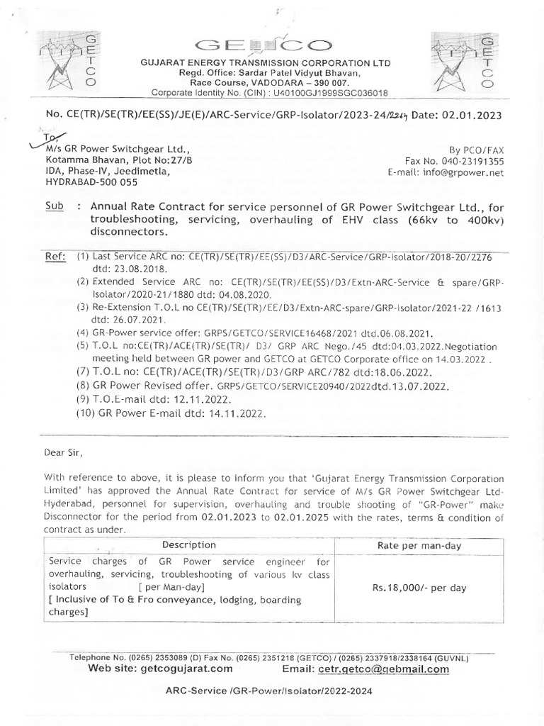 ARC For Service Personnel of GR Power Switchgear LTD., For