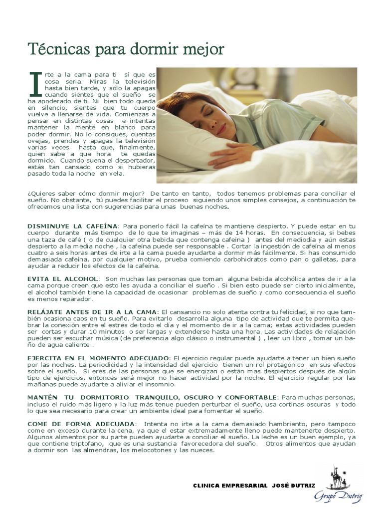 Técnicas Para Dormir Mejor Pdf Dormir Té