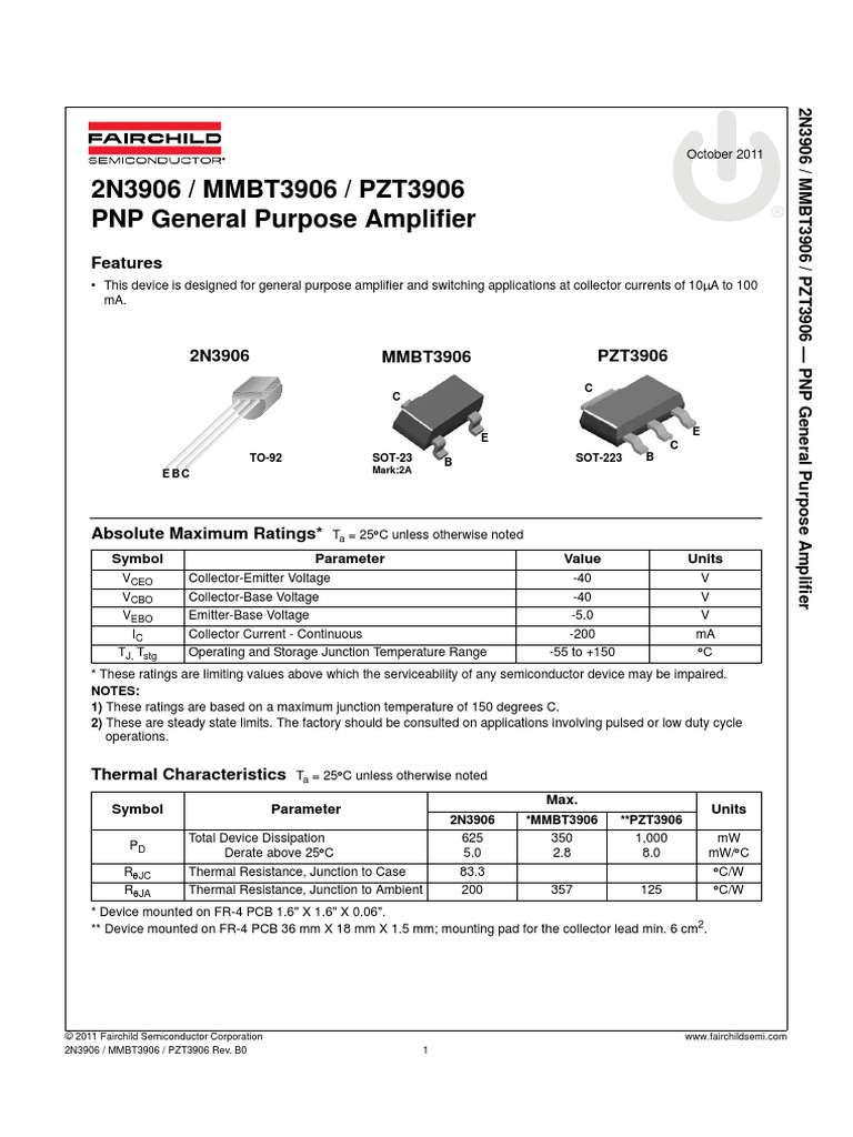 2n3906-mmbt3906-pzt3906-pnp-general-purpose-amplifier-features