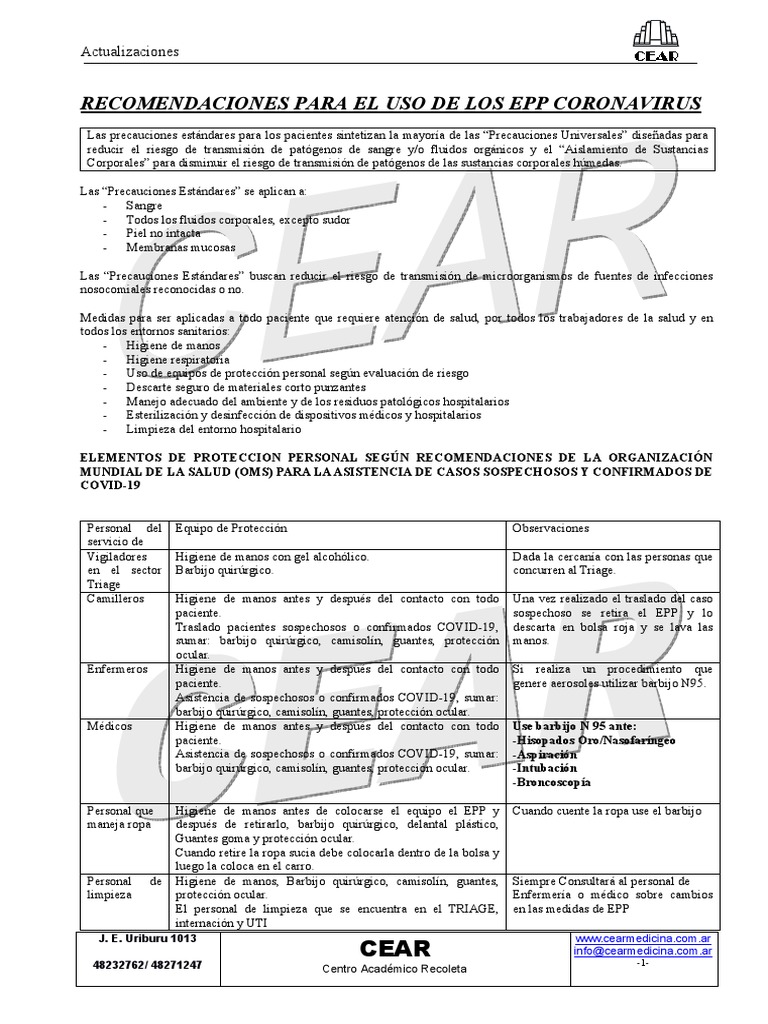 Recomendaciones EPP COVID-19 | PDF | Lavado de manos | Ciencias de la Salud