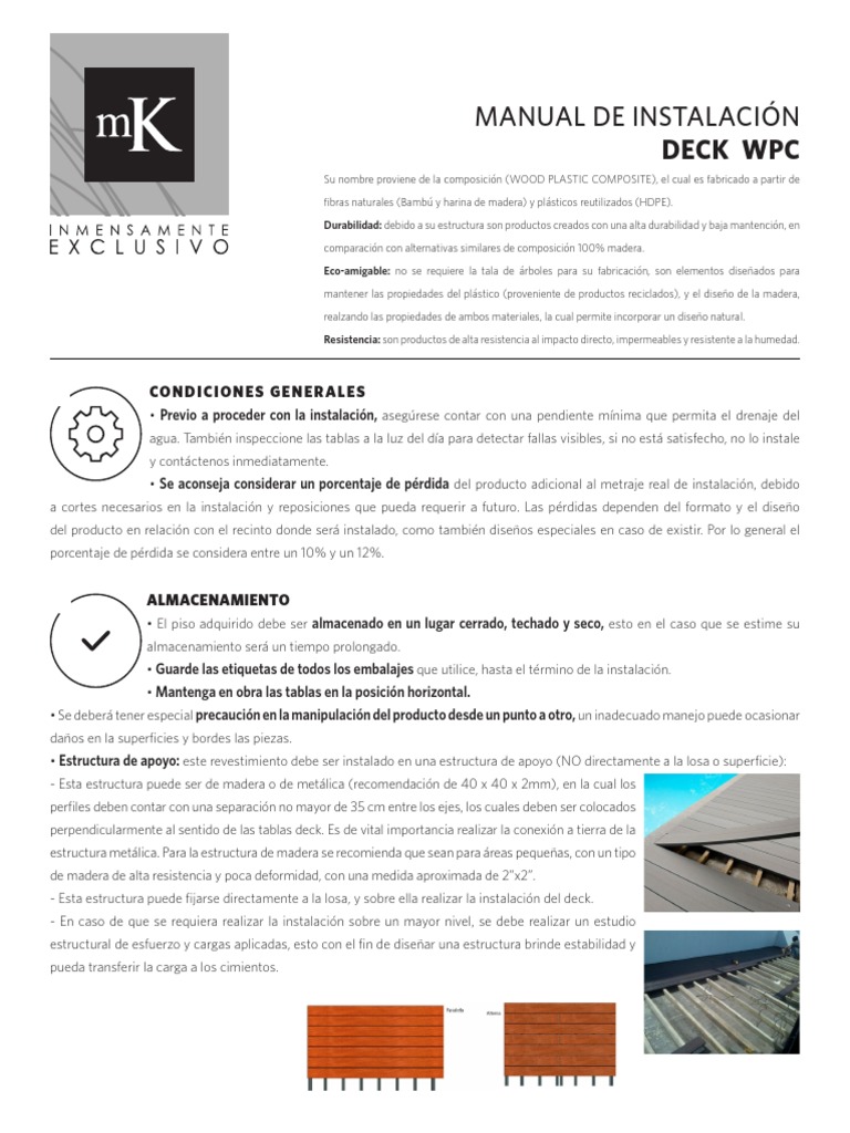 Manual de Instalación de Deck WPC | PDF | Tornillo | Madera
