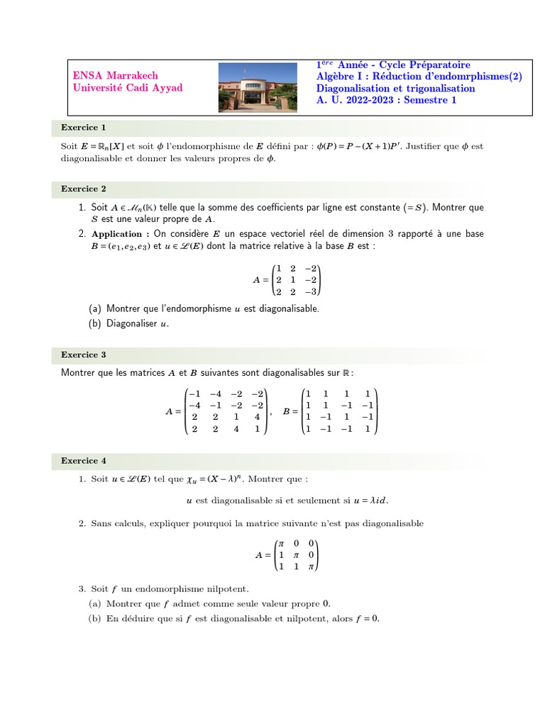 Exercices de Diagonalisation et Trigonalisation | PDF | Valeur propre ...