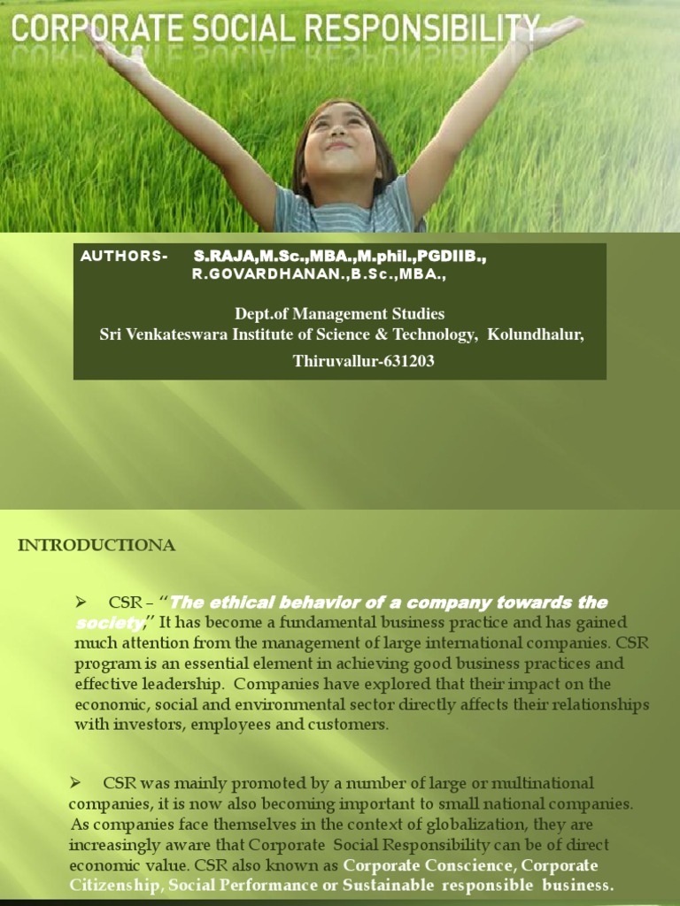 Enhancing CSR Practices in India | PDF | Corporate Social ...