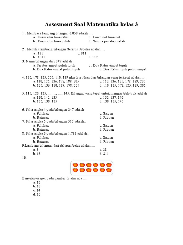 Assesment Soal Matematika Kelas 3 Pdf