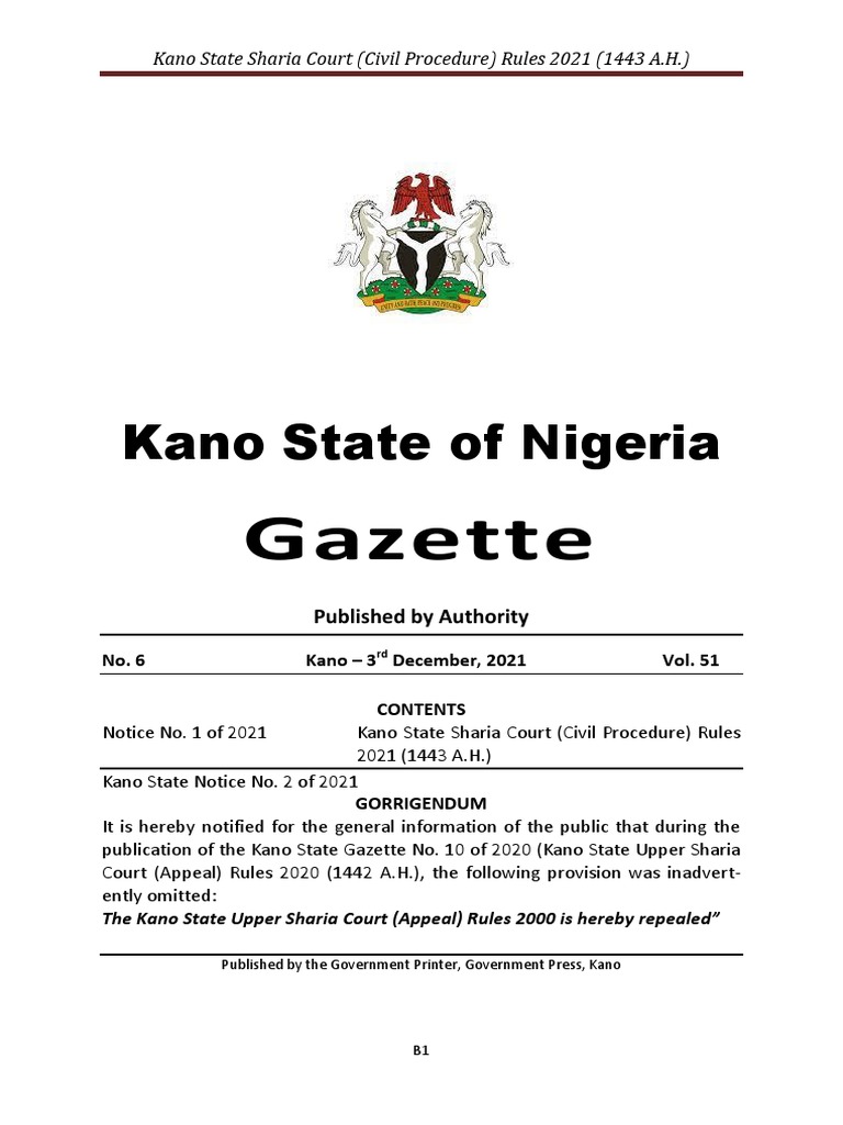 Kano State Sharia Court Civil Procedure Rules 2021 | PDF | Default ...