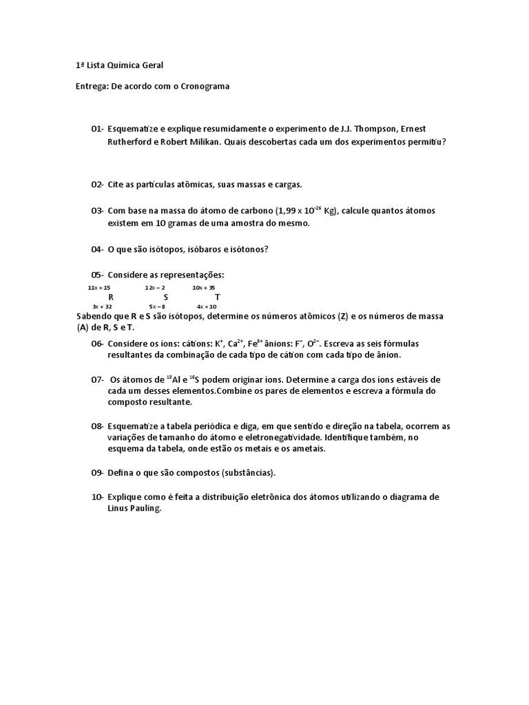 Fundamentos da Química Geral e Experimentos | PDF