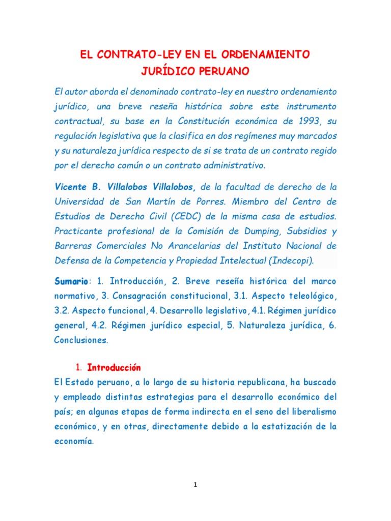 El Contrato Ley en El Ordenamiento Juridico Peruano | PDF ...