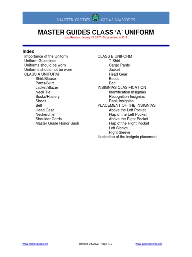 Master Guide Uniform Guidelines | PDF | Skirt | Trousers