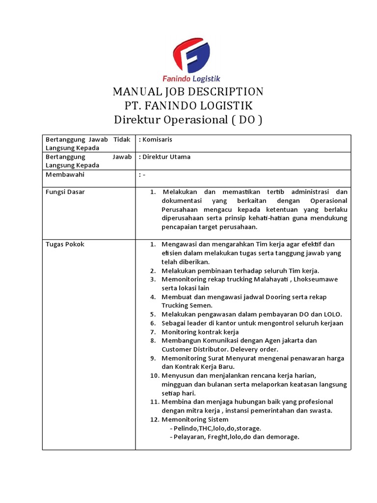Jobdesk Direktur Operasional | PDF