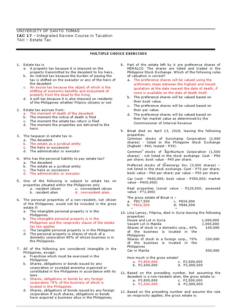 Taxation Review for Law Students | PDF | Estate Tax In The United ...