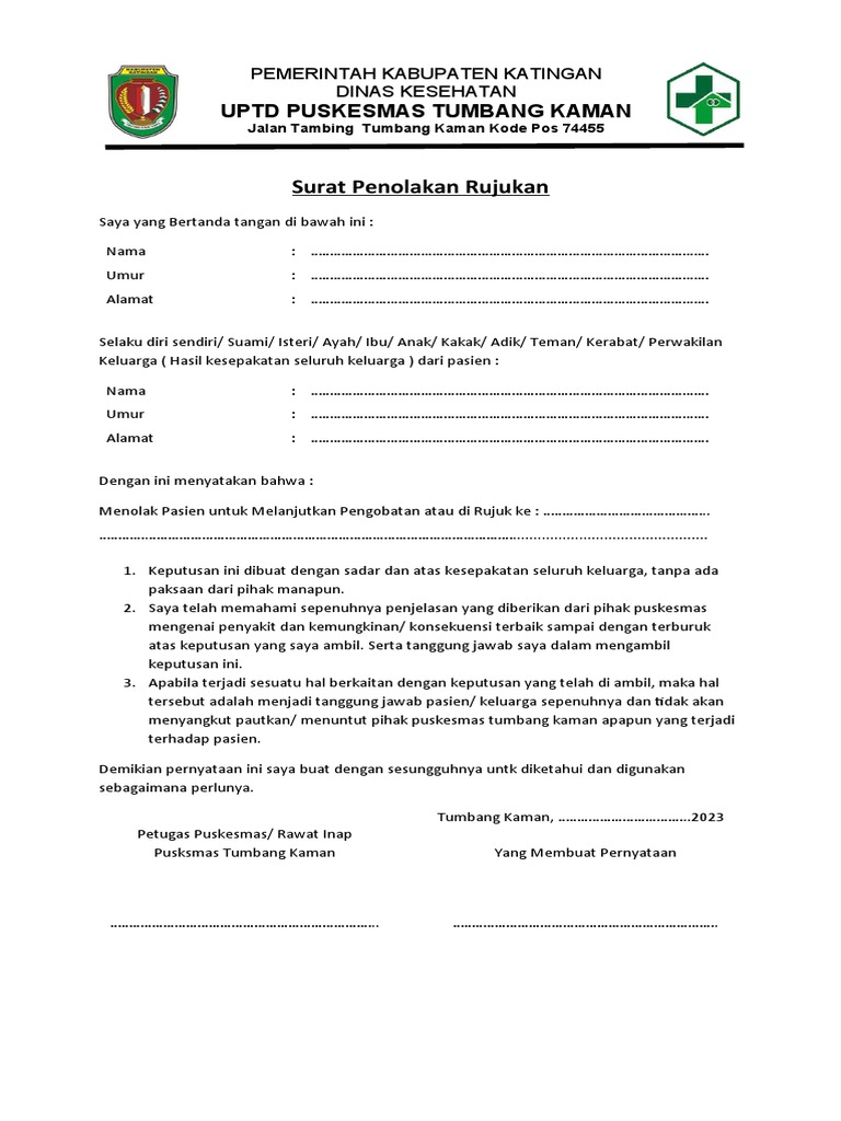 Surat Penolakan Rujukan Pasien | PDF