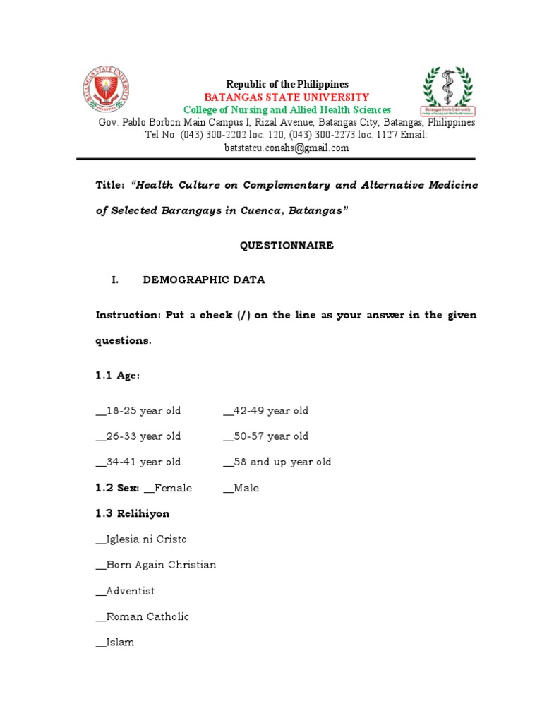 Questionnaire englishFINAL PDF Alternative Medicine Traditional