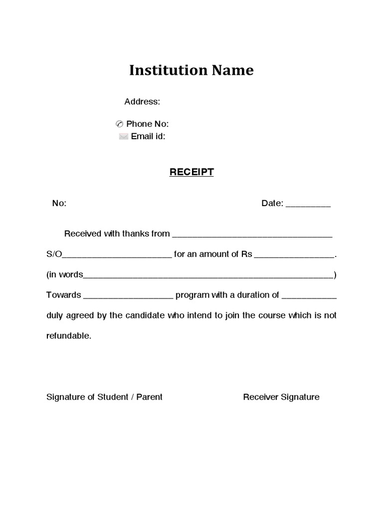 Coaching Fee Receipt Template | PDF