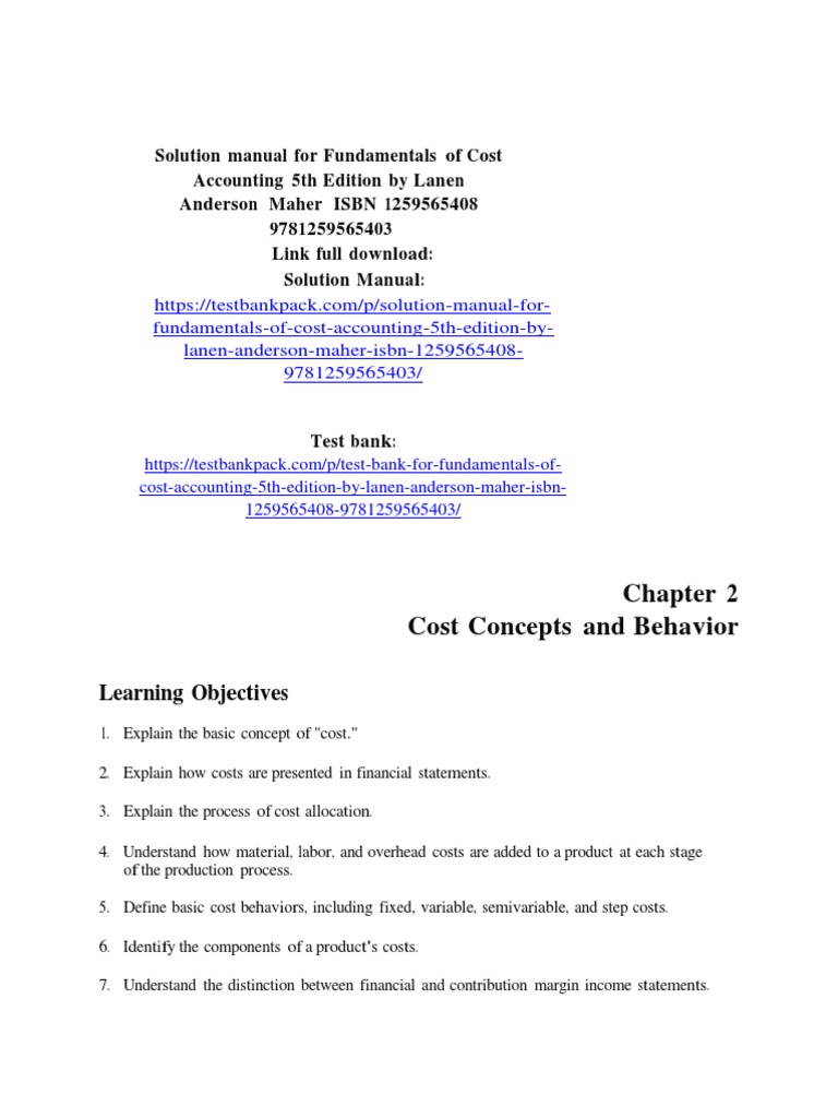 Fundamentals of cost accounting 5th edition by lanen anderson maher