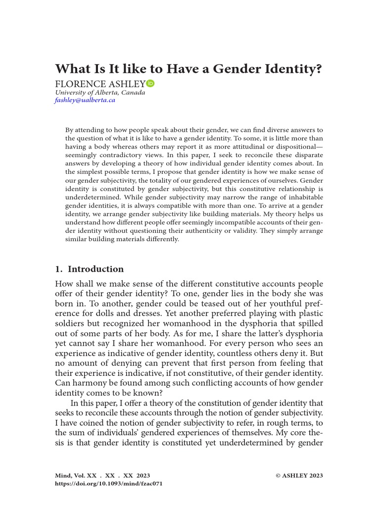Ashley What Is It Like To Have A Gender Identity | PDF | Gender Studies
