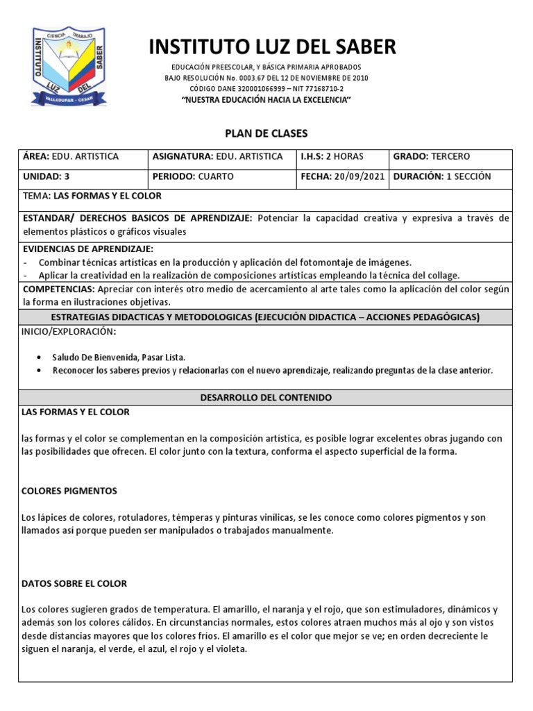 Clases de Educación Artística: Formas y Color | PDF | Color | Aprendizaje