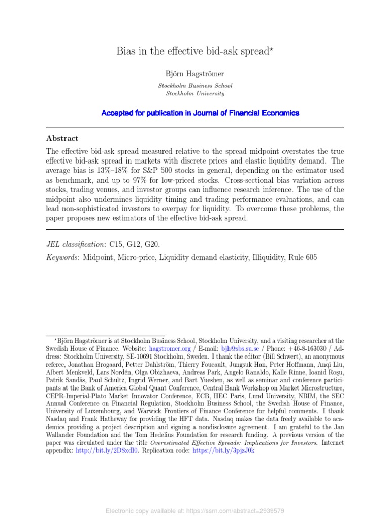 Bias in The Effective Bid-Ask Spread | PDF | High Frequency Trading ...