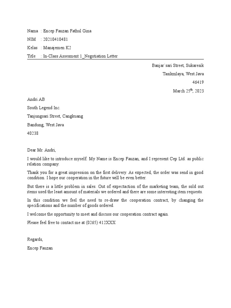 Negotiation Letter for Contract Revision | PDF