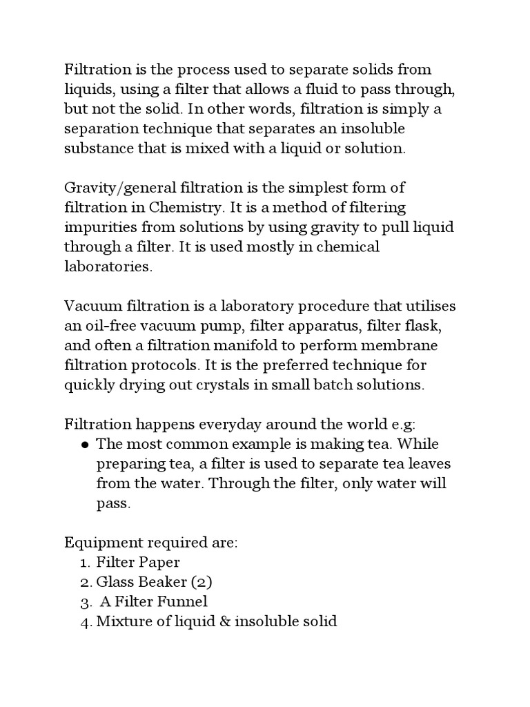 Filtration Techniques in Chemistry | PDF