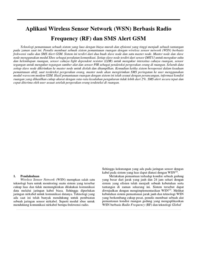Aplikasi Wireless Sensor Network WSN Berbasis Radio Frequency RF Dan ...