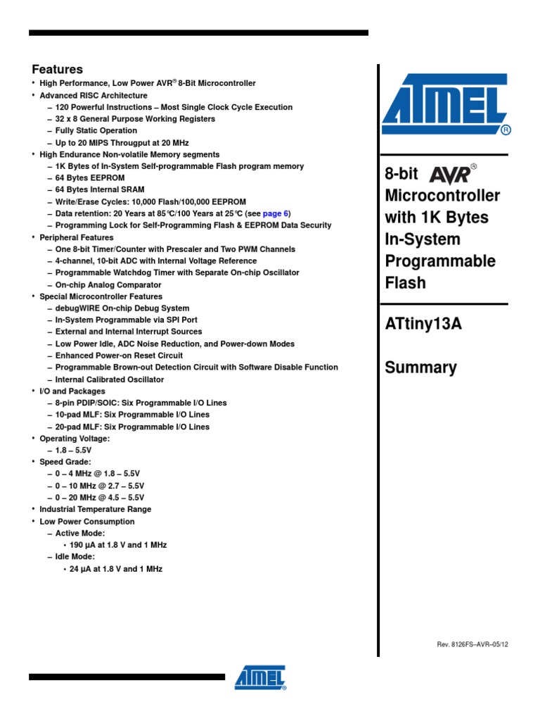 Microchip ATTINY13A SSH Datasheet | PDF | Microcontroller | Flash Memory