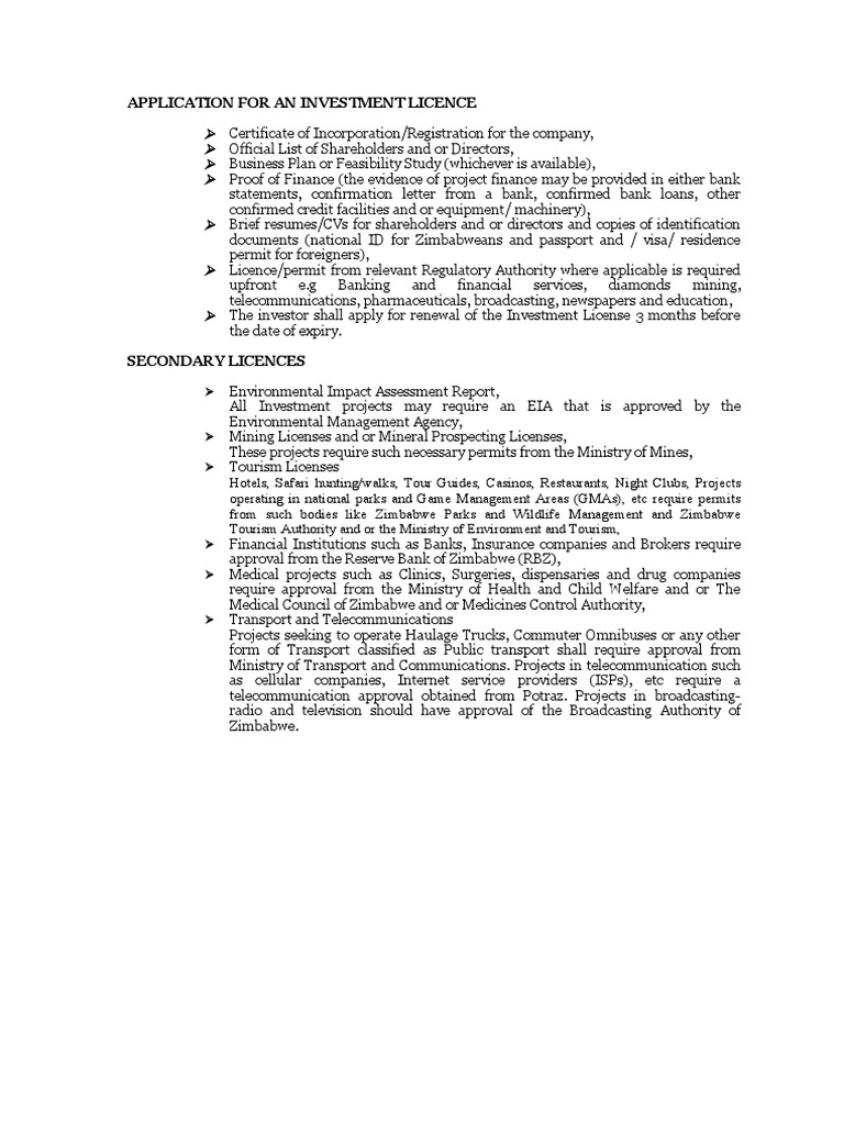 Investment License Application Guide | PDF | Banks | Environmental ...