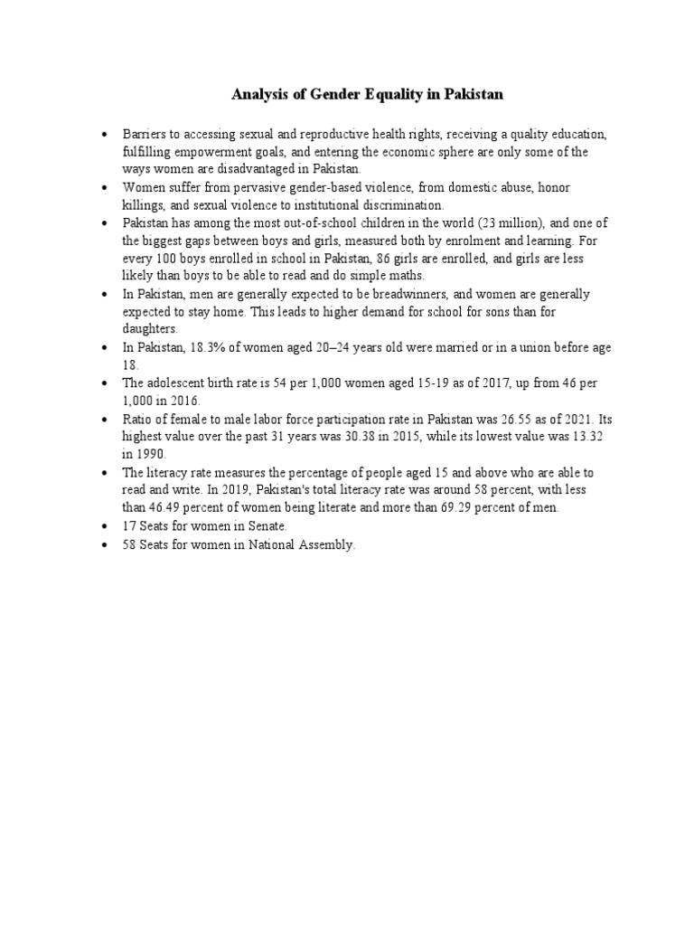 Analysis of Gender Equality in Pakistan | PDF