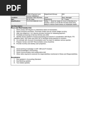 Job Description - Payment & Invoice Validation