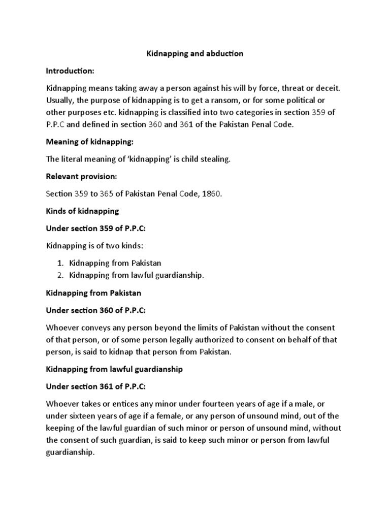 Kidnapping And Abduction Pdf Kidnapping Legal Guardian